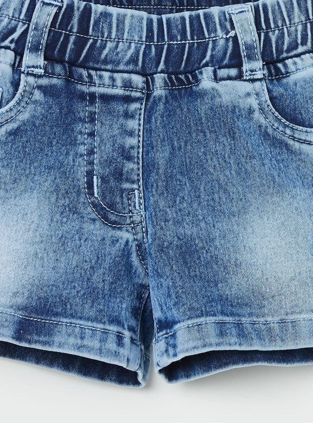 PEPPERMINT Girls Schiffli Top with Denim Shorts