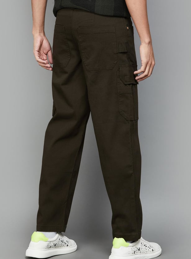 JACK & JONES Men Solid Regular Fit Cargo Trousers