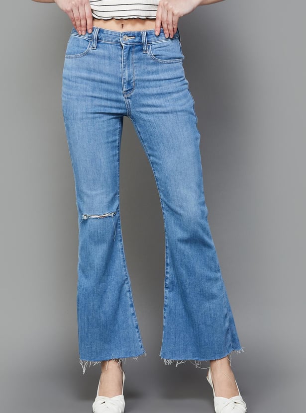 AMERICAN EAGLE Women Stonewashed Disrtessed Bootcut Jeans