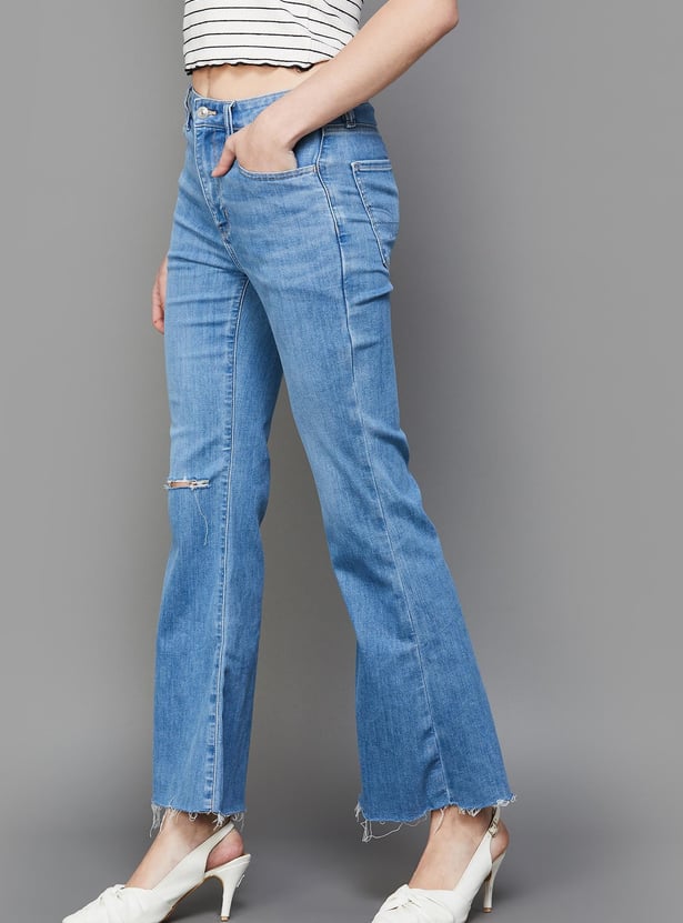 AMERICAN EAGLE Women Stonewashed Disrtessed Bootcut Jeans