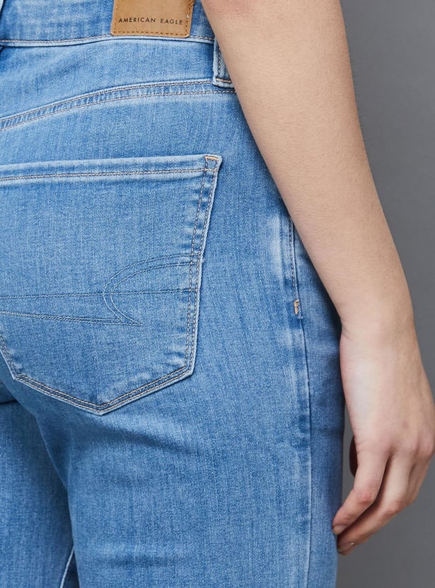 AMERICAN EAGLE Women Stonewashed Disrtessed Bootcut Jeans