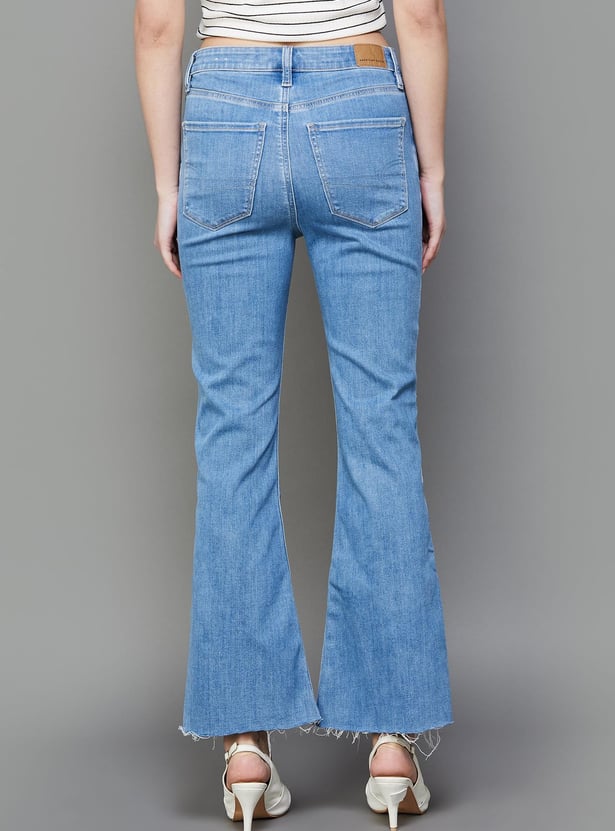 AMERICAN EAGLE Women Stonewashed Disrtessed Bootcut Jeans