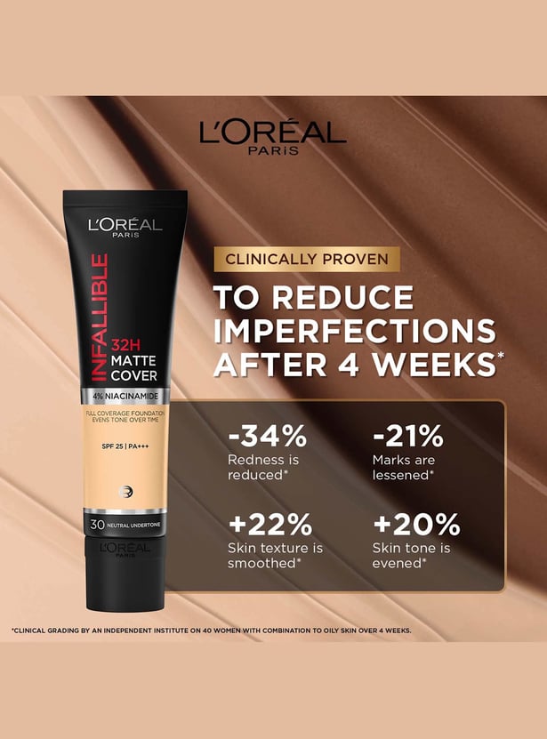 L'OREAL PARIS Infallible 32H Matte Cover Liquid Foundation - 123 Cool Undertone - 30ml