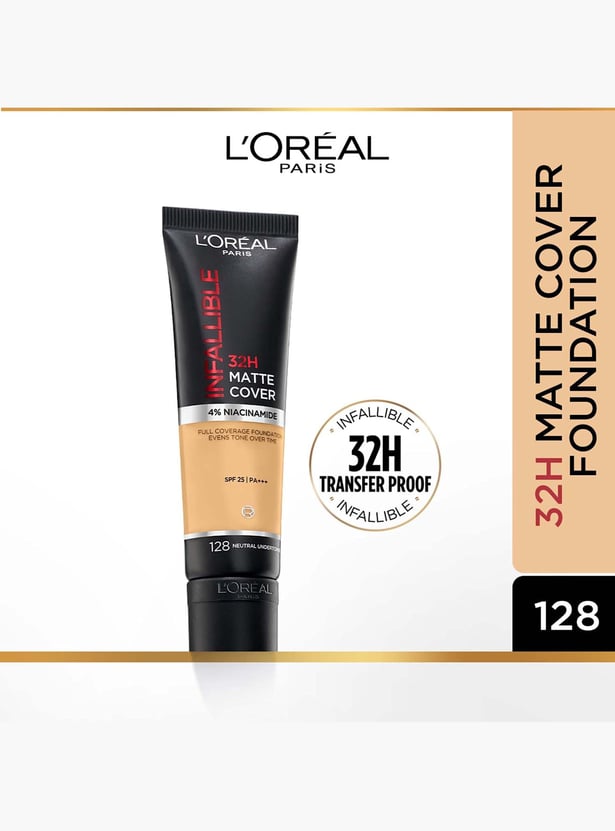L'OREAL PARIS Infallible Matte Cover Liquid Foundation - 128 Neutral Undertone - 30ml