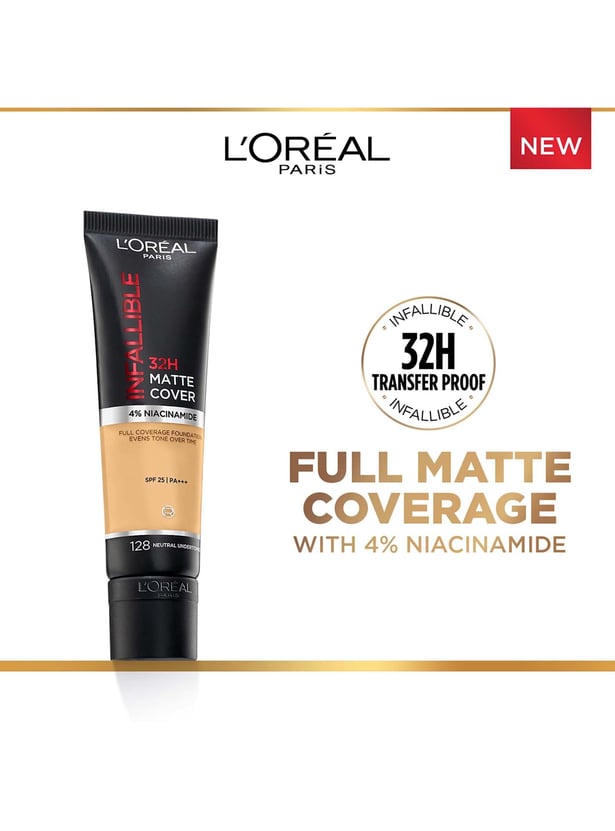 L'OREAL PARIS Infallible Matte Cover Liquid Foundation - 128 Neutral Undertone - 30ml
