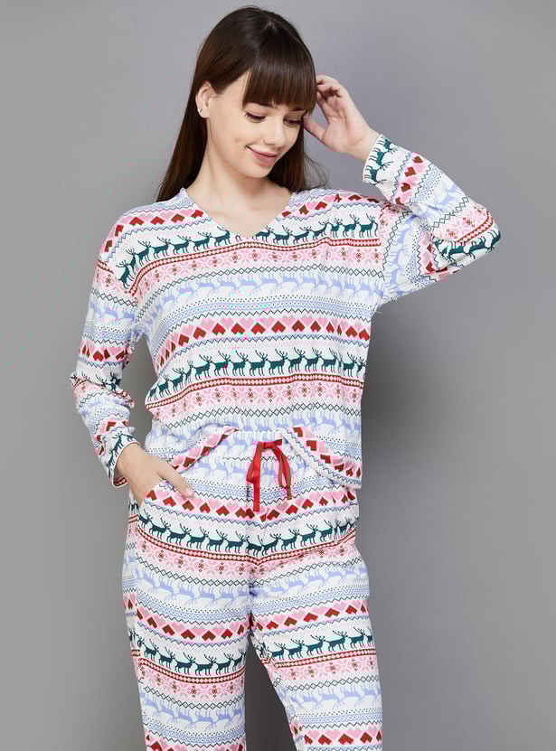 GINGER Women Fair Isle Printed Nightwear Set
