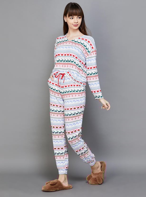 GINGER Women Fair Isle Printed Nightwear Set