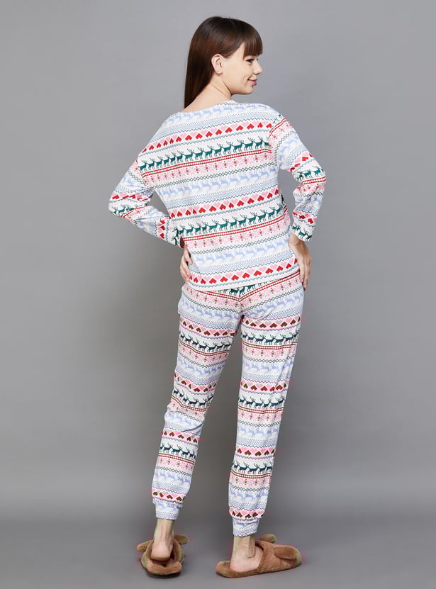 GINGER Women Fair Isle Printed Nightwear Set