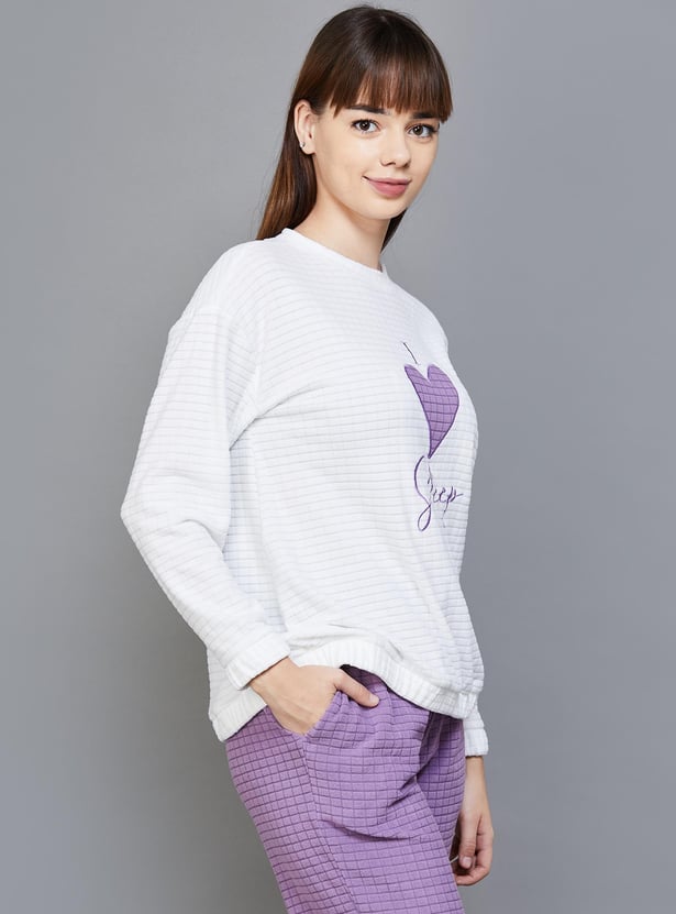 GINGER Women Textured Round Neck Night Suit