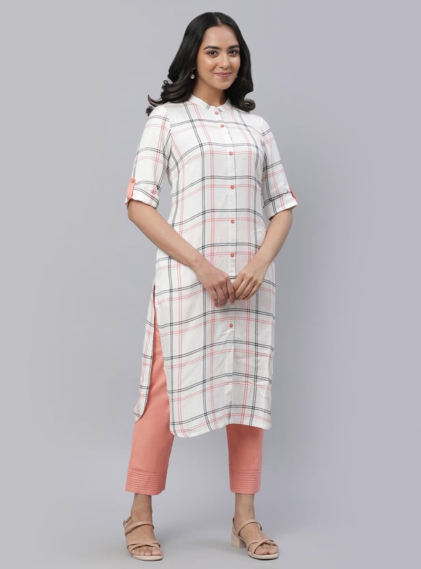 Myntra Checked Cotton Kurtis Sangria Checked Printed Pure Cotton A