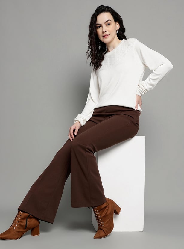 Buy MADAME Women Pintuck Elasticated Bootcut Trousers from