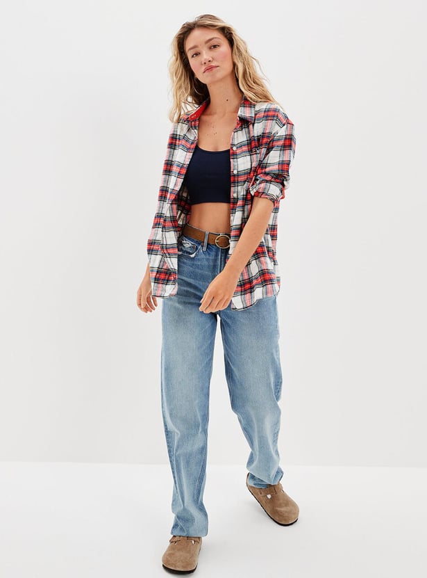 AMERICAN EAGLE Women Checked Collared Shirt