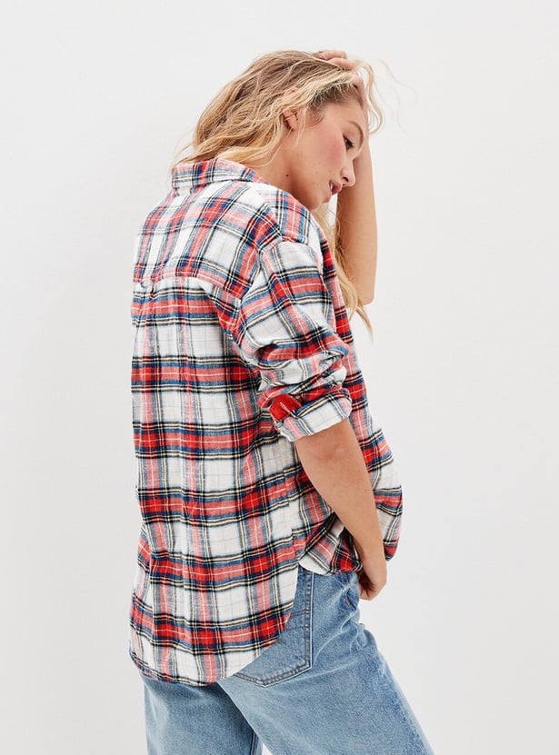 AMERICAN EAGLE Women Checked Collared Shirt