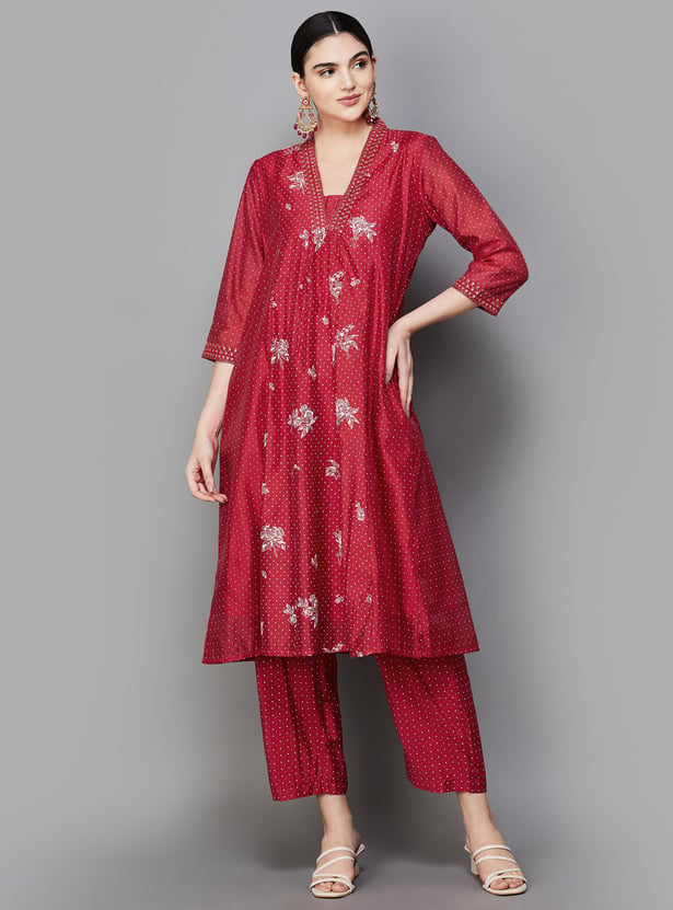 MELANGE Women Floral Printed Straight Kurta Set