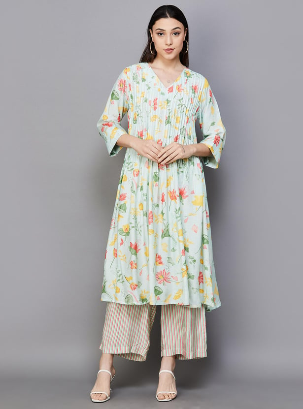 MELANGE Women Floral Print Straight Kurta Set