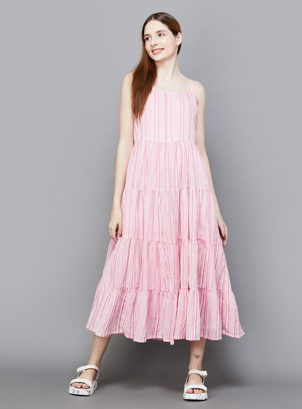 COLOUR ME Women Striped Tiered Dress