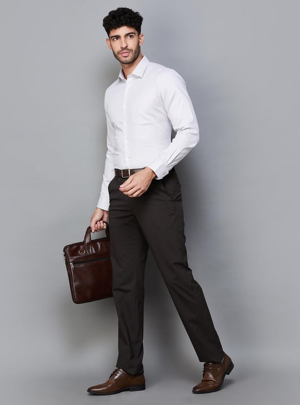 Buy VAN HEUSEN Men Solid Regular Fit Formal Trousers from Van Heusen at ...