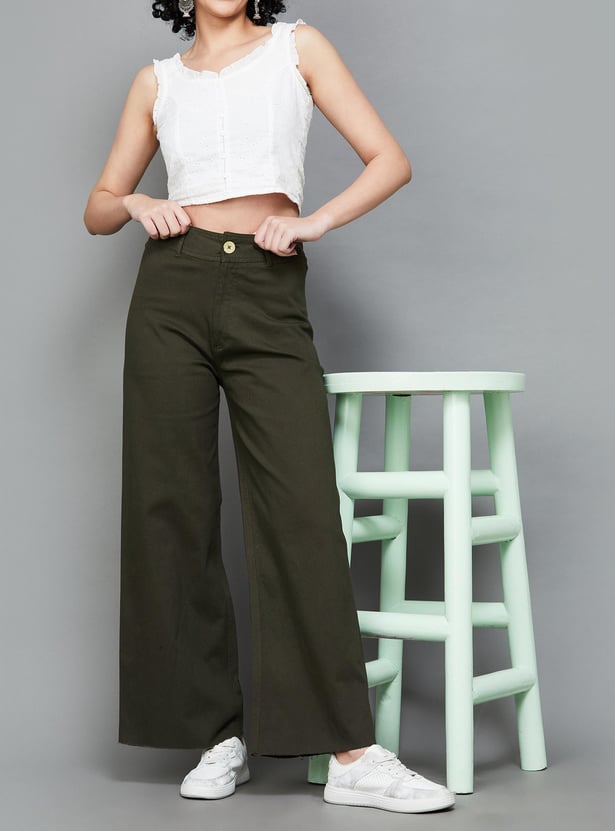 COLOUR ME Women Solid Wide Leg Trousers