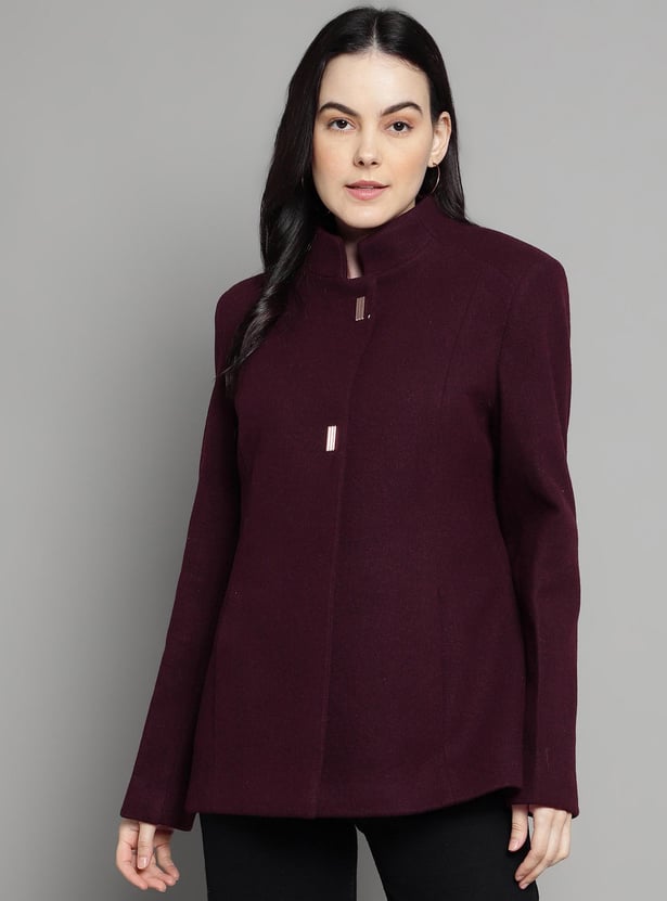 Buy MADAME Women Textured High Neck Coat from Madame at just INR 5699.0