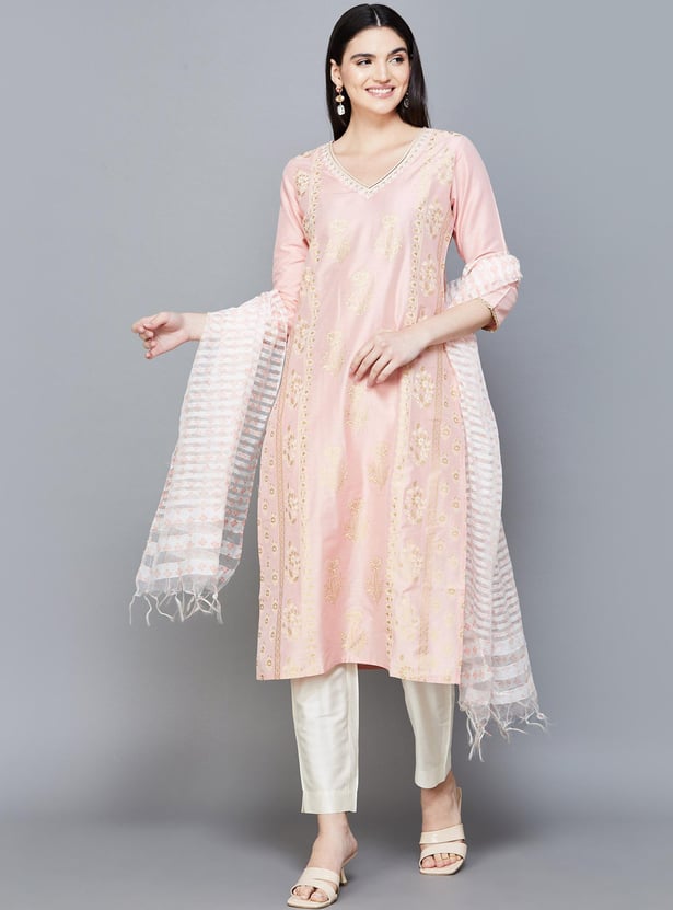 MELANGE Women Floral Printed Straight Kurta Set