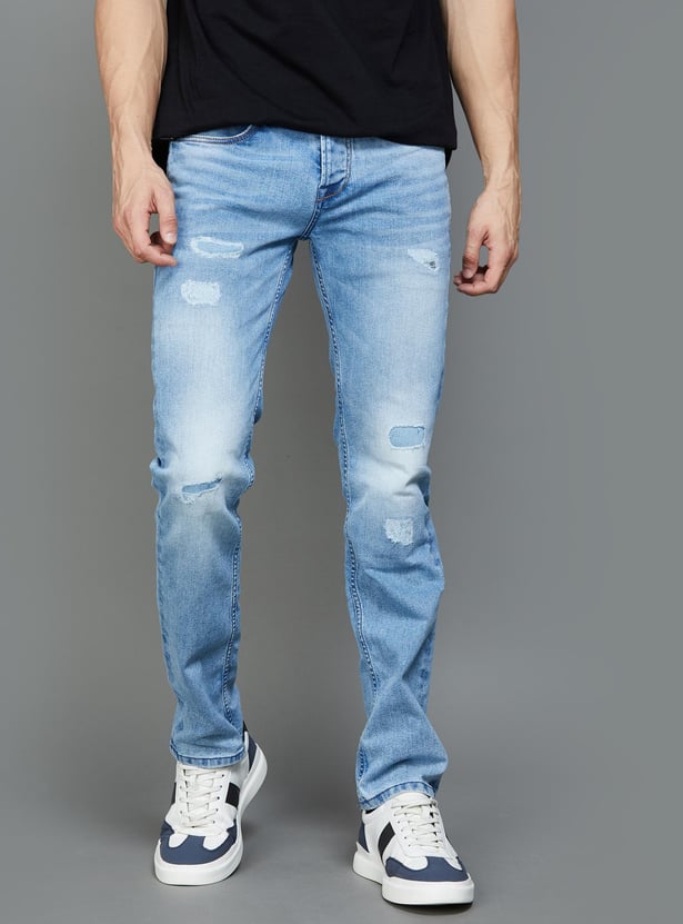 KILLER Men Distressed Slim Straight Jeans