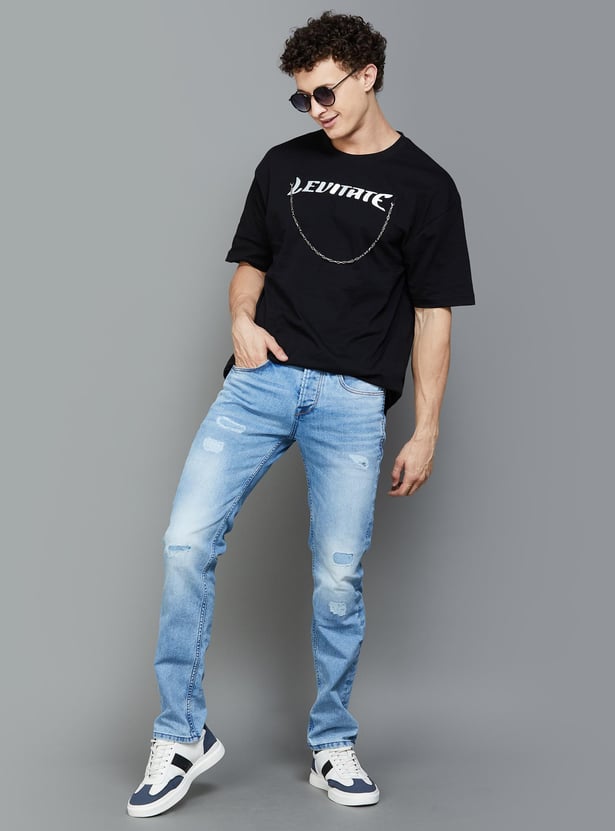 KILLER Men Distressed Slim Straight Jeans