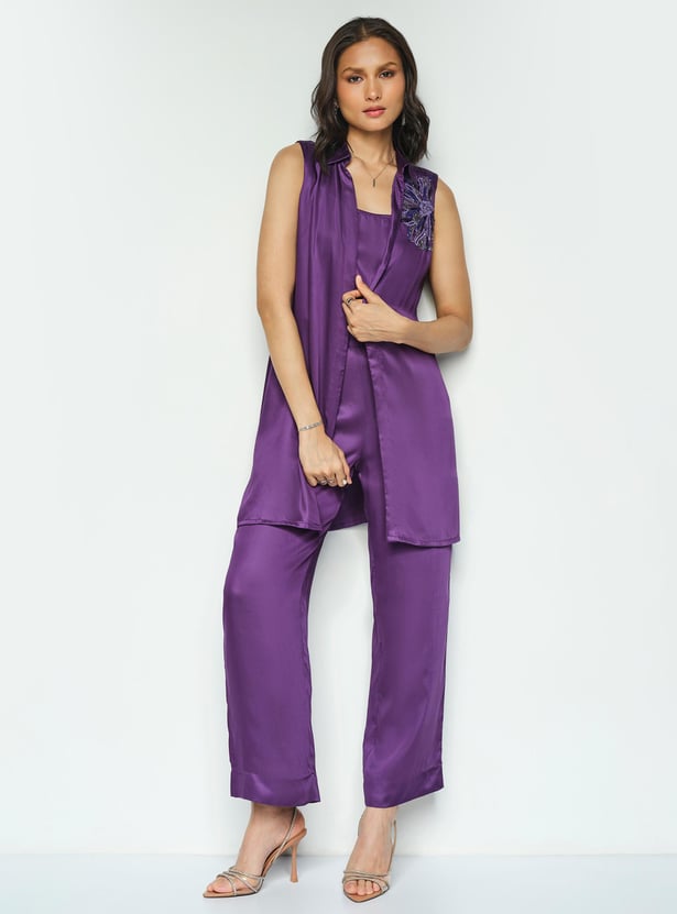 Alaya Satin Co-ord Set - Plum