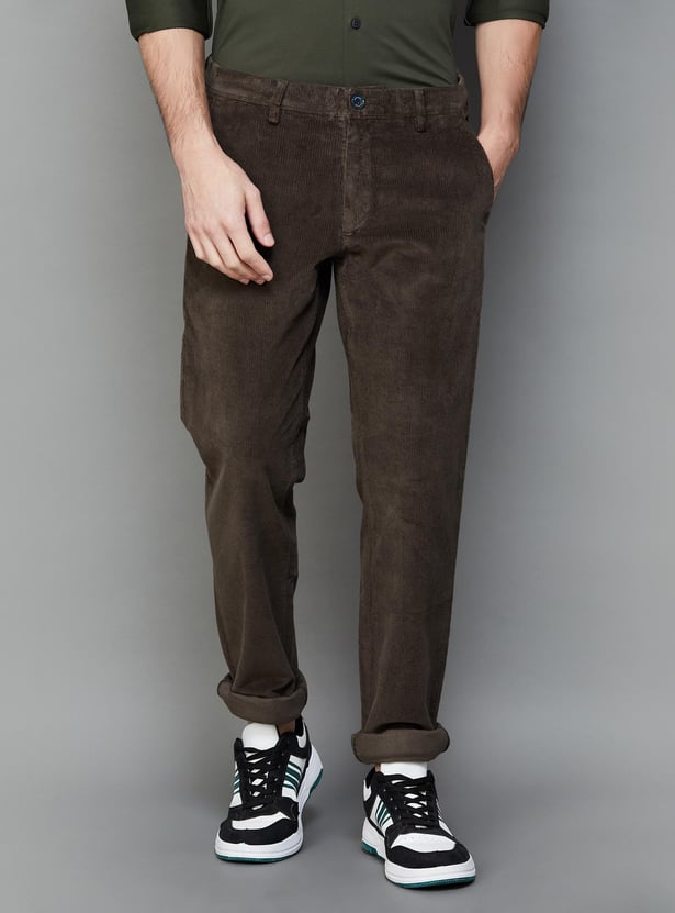 Buy VH SPORTS Men Textured Slim Tapered Corduroy Trousers from VH