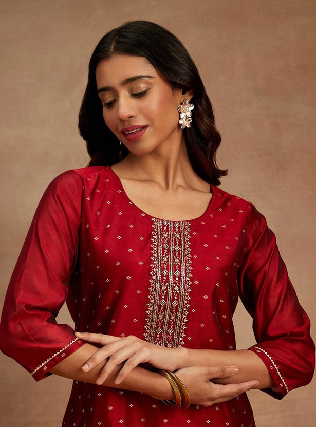 Buy LIBAS Women Woven Design Chanderi Silk Kurta from Libas at just INR