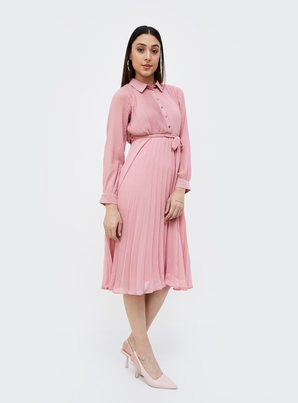 Buy CODE Women Solid Accordion Pleated Midi Dress from CODE at just INR ...