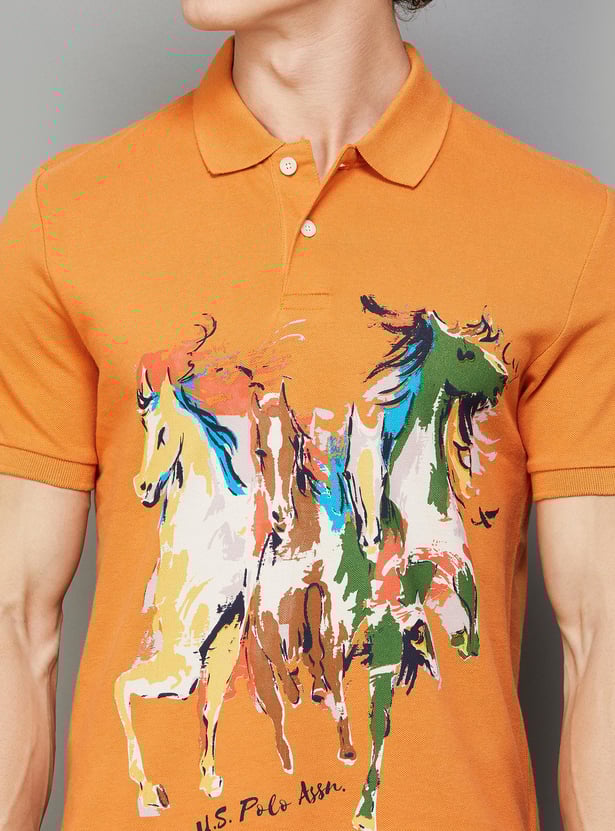 Buy POLO Men Graphic Printed Slim Fit Polo T-shirt from