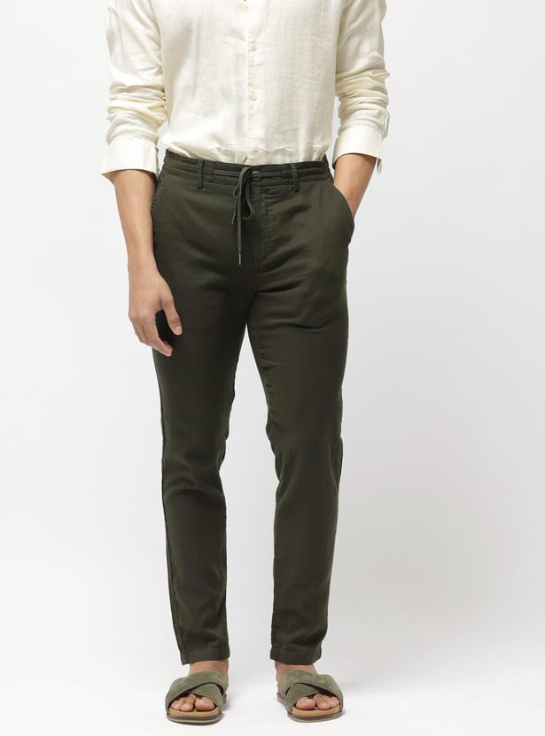 RARE RABBIT Men Solid Regular Fit Casual Trousers