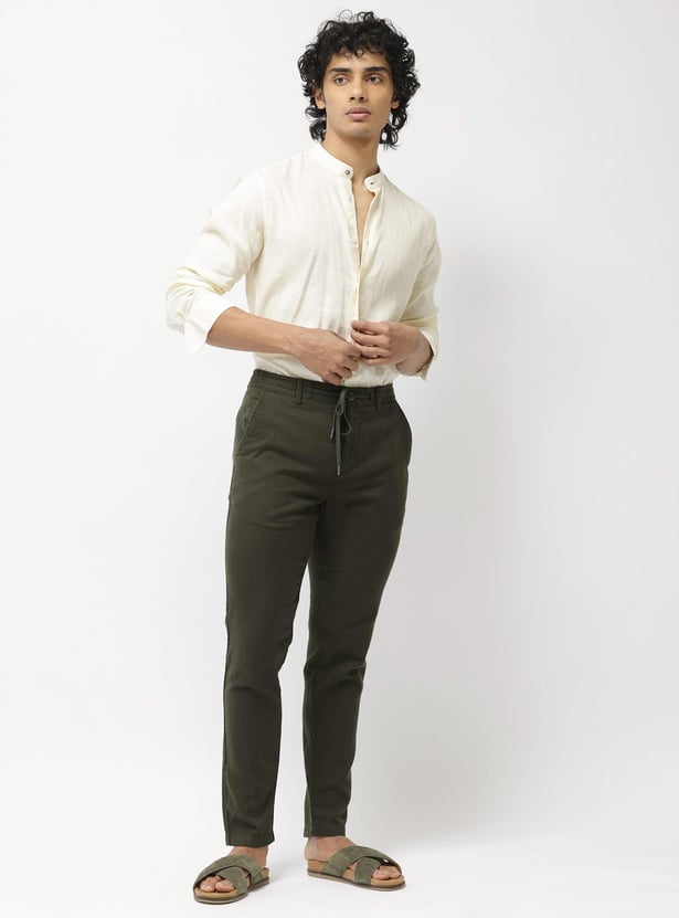 RARE RABBIT Men Solid Regular Fit Casual Trousers