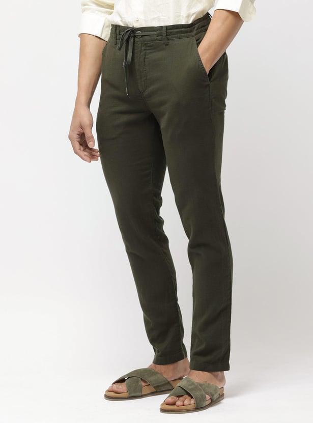 RARE RABBIT Men Solid Regular Fit Casual Trousers