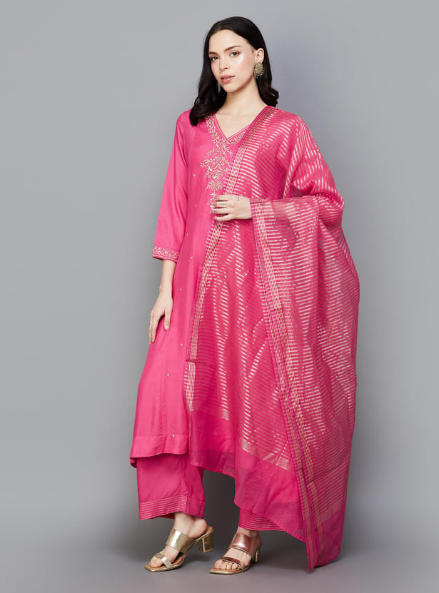 BIBA Women Embroidered A-Line Kurta Set