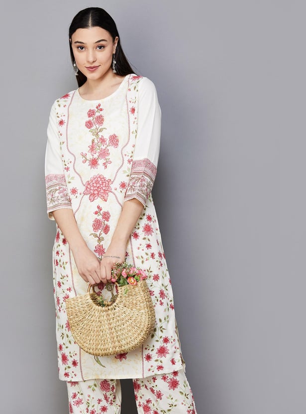 MELANGE Women Floral Printed Straight Kurta Set