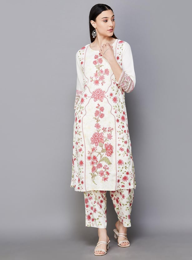 MELANGE Women Floral Printed Straight Kurta Set