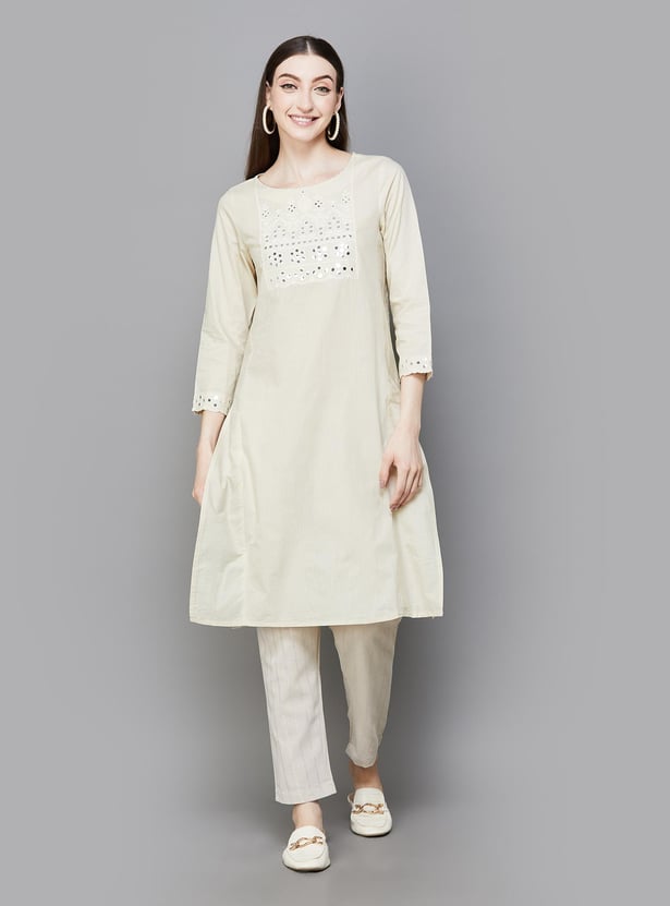 W Women Mirror Embellished Straight Kurta