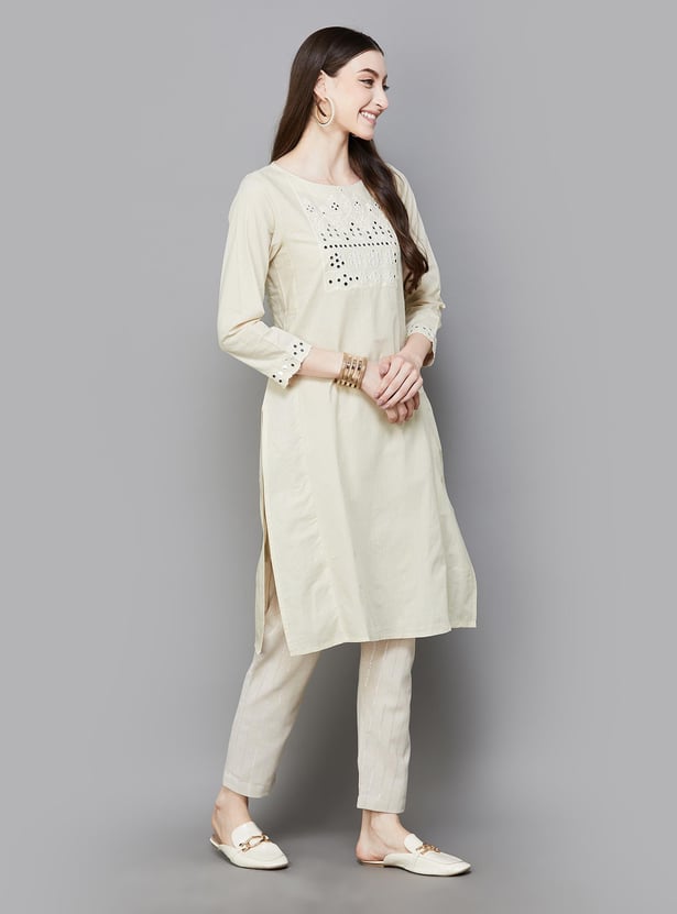 W Women Mirror Embellished Straight Kurta