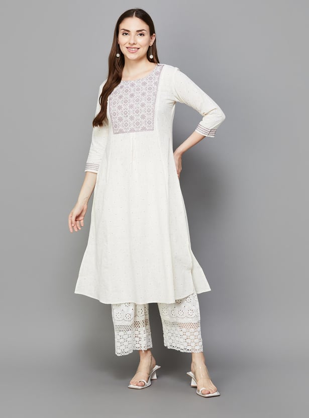 SPAN Women Embroidered A-Line Kurta