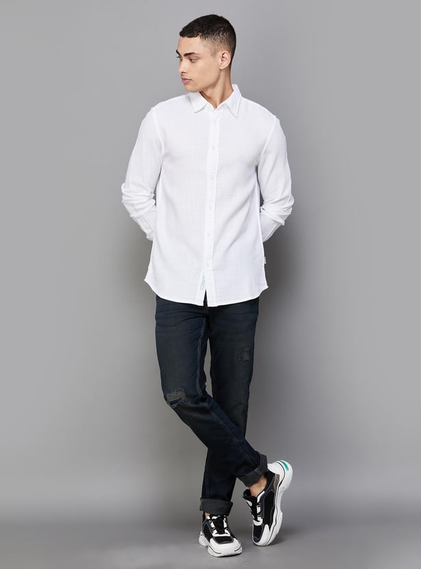 JACK & JONES Men Textured Slim Fit Casual Shirt