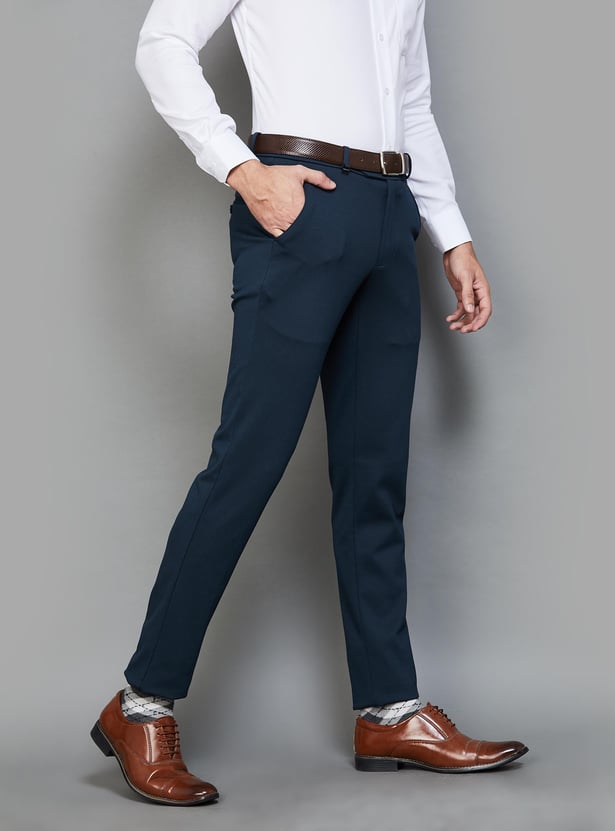 Buy VAN HEUSEN Men Solid Slim Fit Formal Trousers from Van Heusen at ...