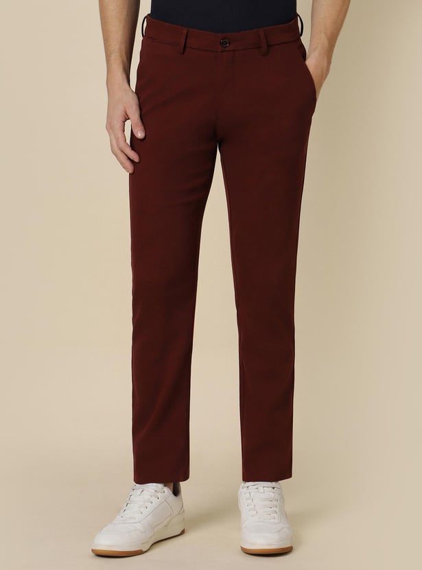Buy ALLEN SOLLY Men Solid Slim Fit Smart Casual Trousers from Allen ...
