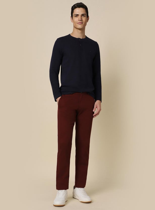 Buy ALLEN SOLLY Men Solid Slim Fit Smart Casual Trousers from Allen ...