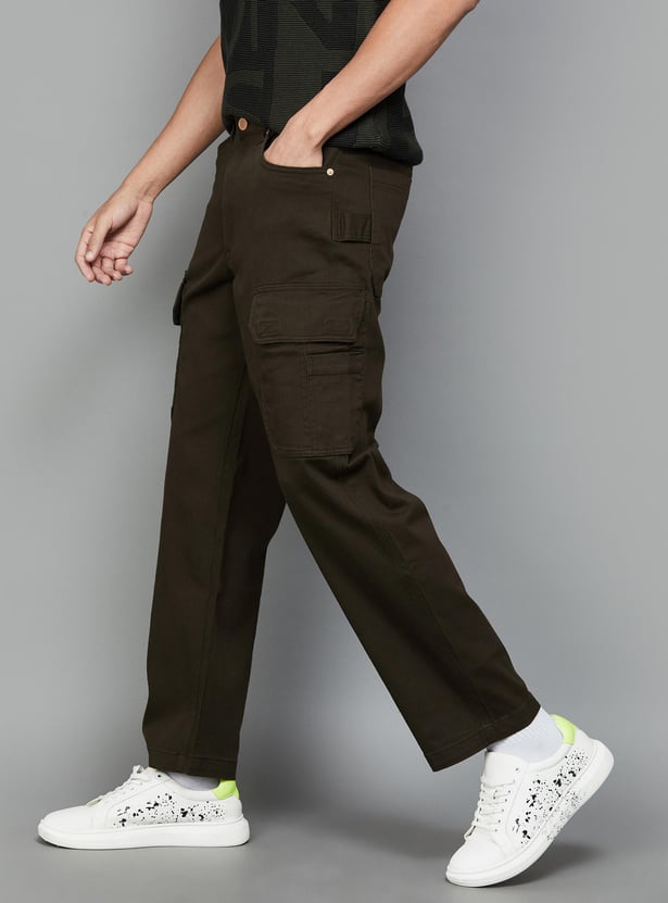JACK & JONES Men Solid Regular Fit Cargo Trousers