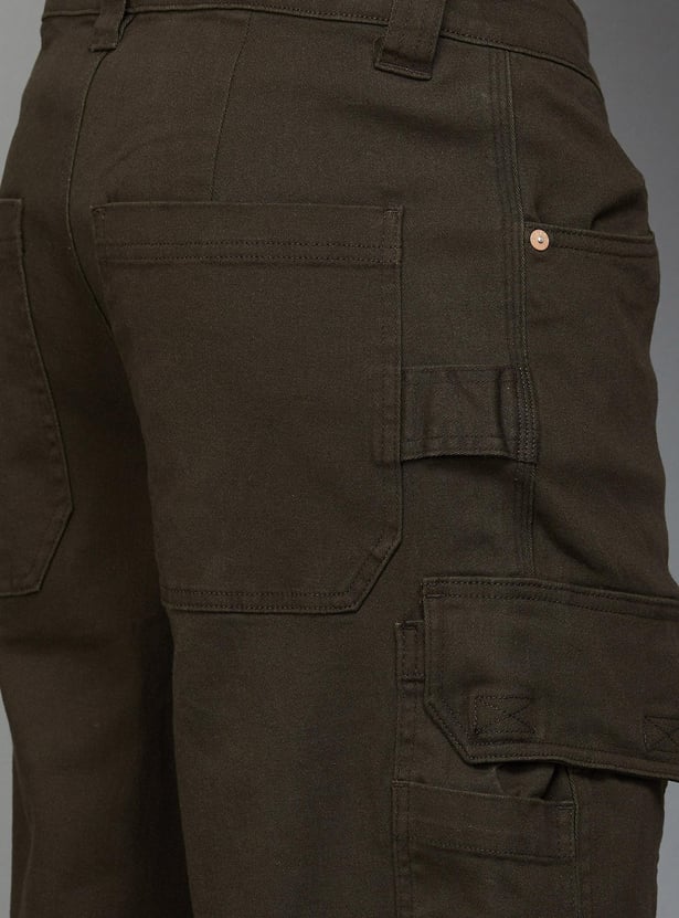 JACK & JONES Men Solid Regular Fit Cargo Trousers