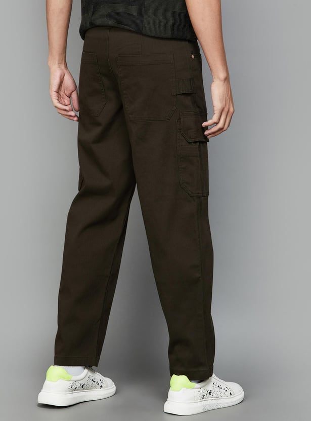 JACK & JONES Men Solid Regular Fit Cargo Trousers