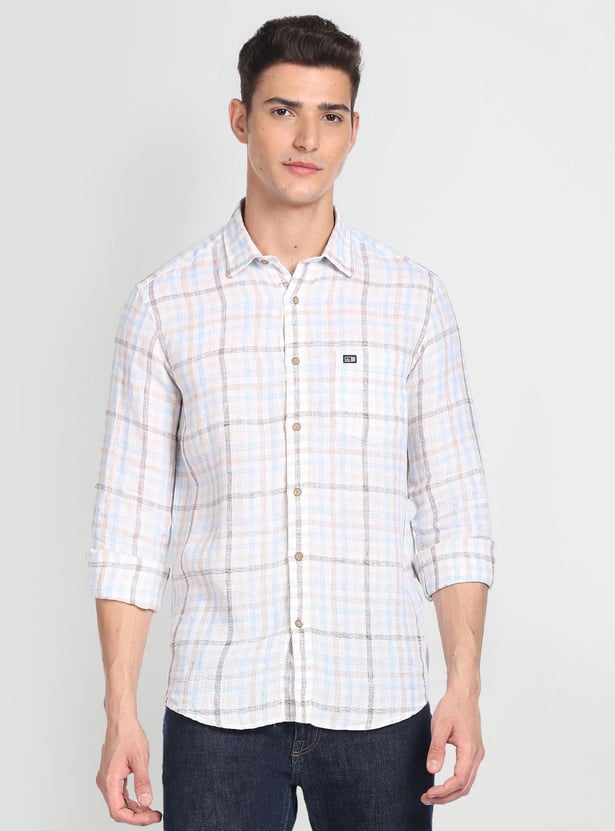 ARROW SPORT Men Checked Slim Fit Linen Shirt