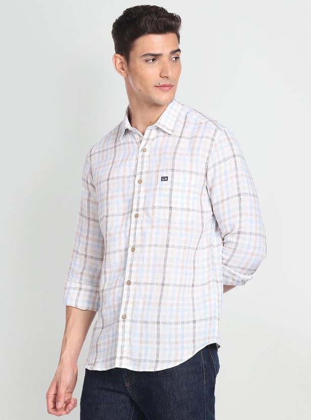 ARROW SPORT Men Checked Slim Fit Linen Shirt