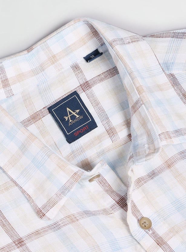 ARROW SPORT Men Checked Slim Fit Linen Shirt